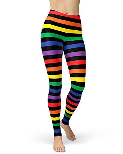 Women's Rainbow Printed 80s Leggings Brushed Buttery Soft Tights 